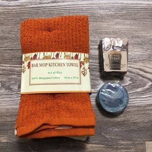 Home Made Hand Soap and Set of 5 Bar Mop Cotton Kitchen Towels NWT